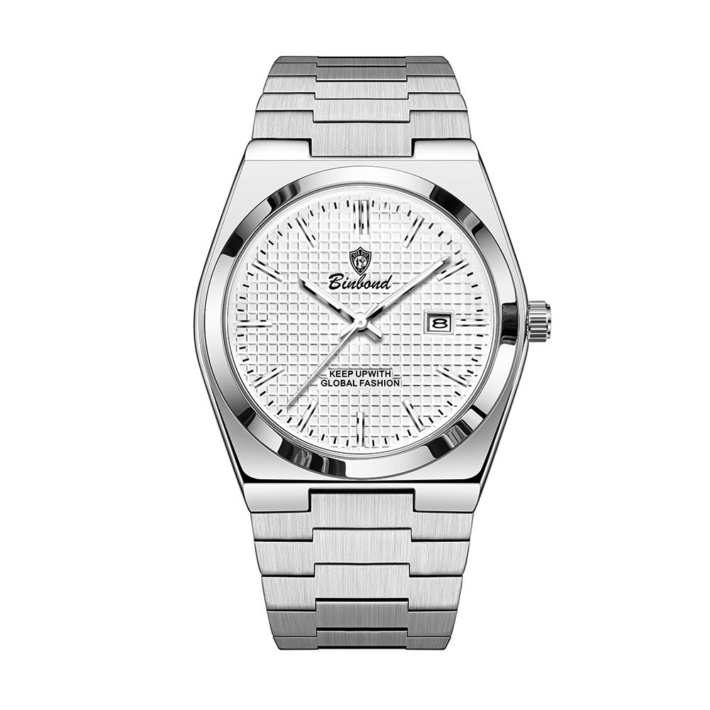 Binbond Orologio al quarzo da uomo in acciaio, luminoso, alla moda, impermeabile, alla moda.
