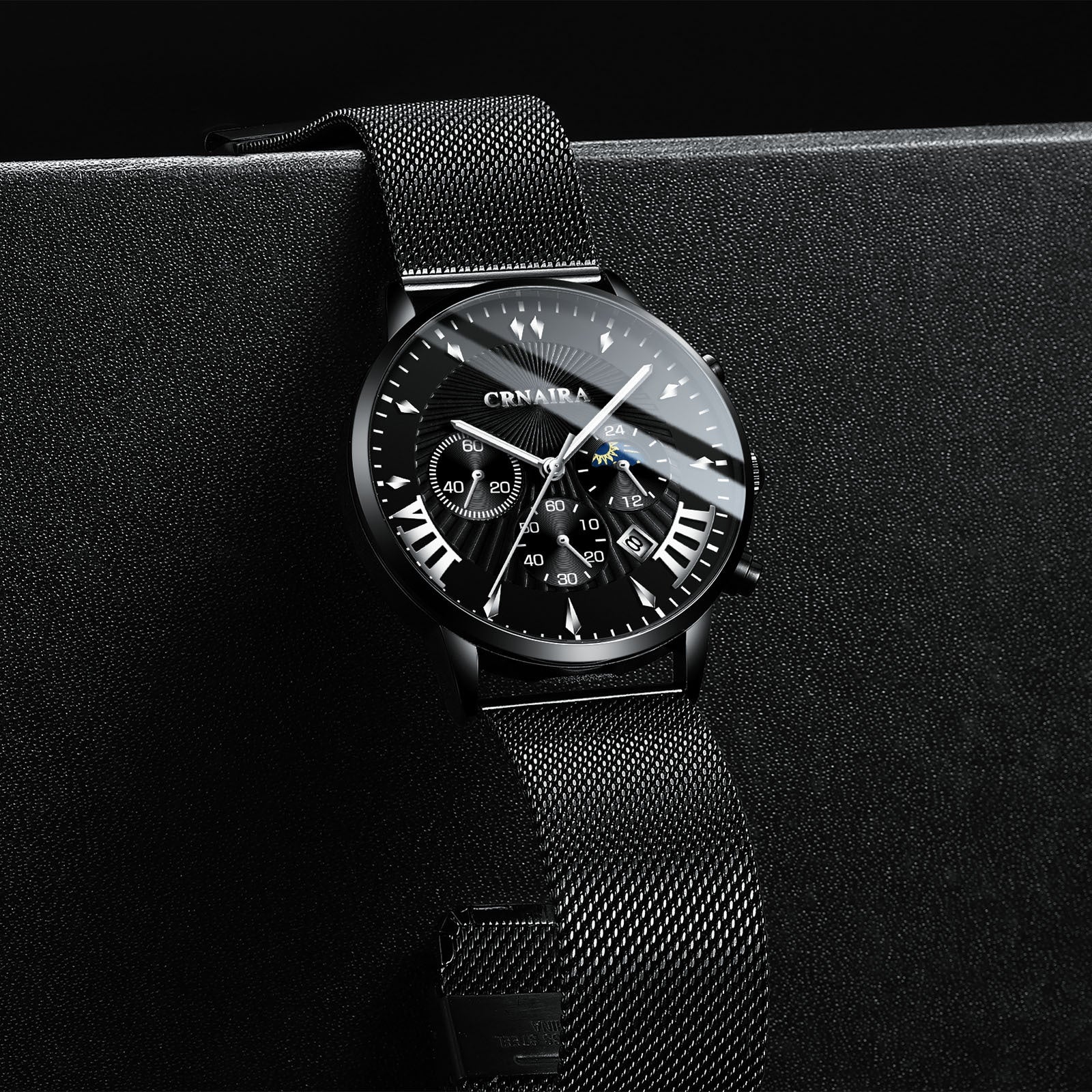 Men's Crnaira Men Watch Stainless Steel Quartz Watches Calendar Luminous Fashion Imitation Three-eye Waterproof Quartz Watch