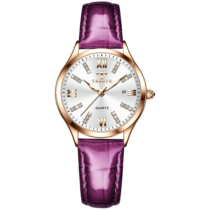 TRSOYE Brand Luxury Womens Quartz Watch Rhionstone Crafted Leather Strap Waterproof Ladies Watches Wristwatches