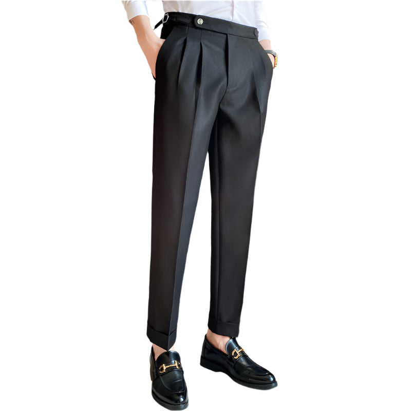 Men's Fashionable Business Casual Formal Pants Solid Color Cotton Blend Thin Draping Belt Decorative Men Casual Pants - Acquisti Online