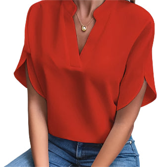 Zomers kort mouwen chiffon shirt Nieuw V-hals shirt Dames casual veelzijdige kleding