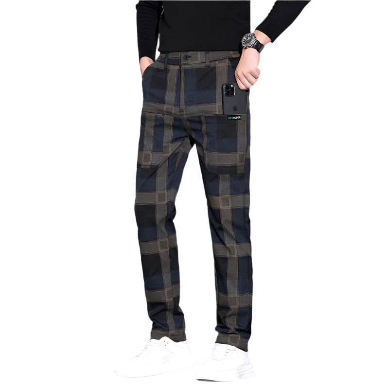 Modieuze casual broek voor heren, geruite casual broek, bijpassende kleding, polyestervezel, middelhoge taille, niet elastisch, herenbroek