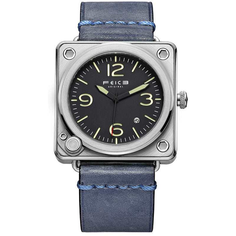 Orologio da polso alla moda con quadrante quadrato grande e meccanismo automatico