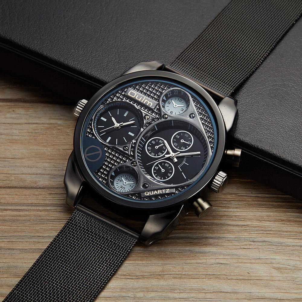 Oulm Large Dial Men's Watch Quartz Watch Casual Two Places To Go with Steel Mesh Strap