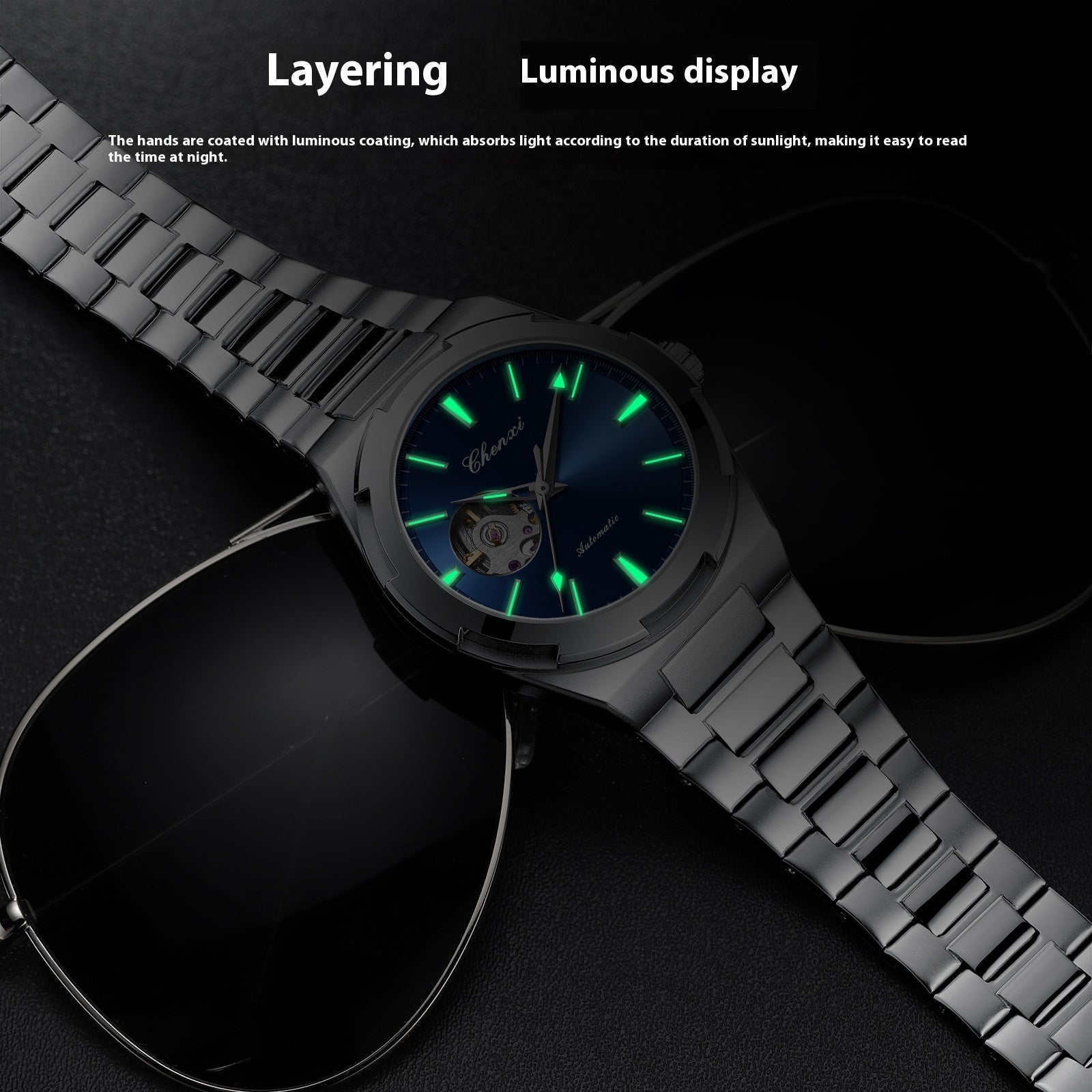 New Men's Watch Stainless Steel Mechanical Wristwatches Fashion Sports Waterproof Watches For Men Hollow Out Automatic Movement