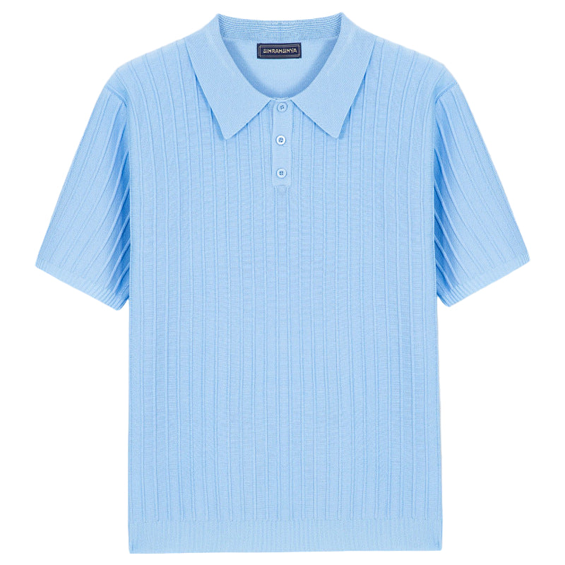 Men's Fashionable Candy Colored Knitted Short Sleeve Button Down Colla High Quality Men's Casual Slim Fit Polo Shirt - Acquisti Online
