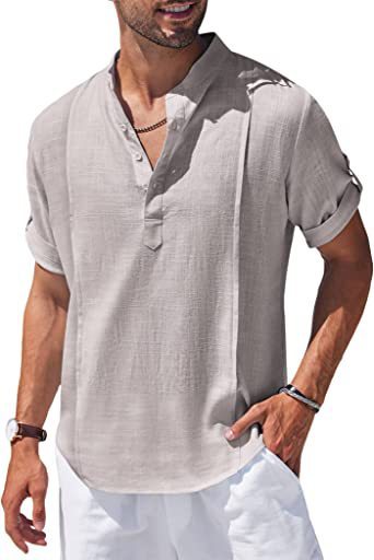 Heren casual strandoverhemd korte mouw zomeroverhemd