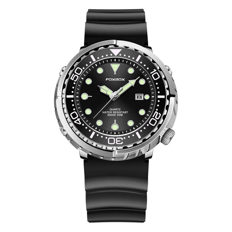 Orologio da uomo Foxbox alla moda con movimento al quarzo automatico, calendario luminoso, personalizzato, classico, a tre lancette, impermeabile