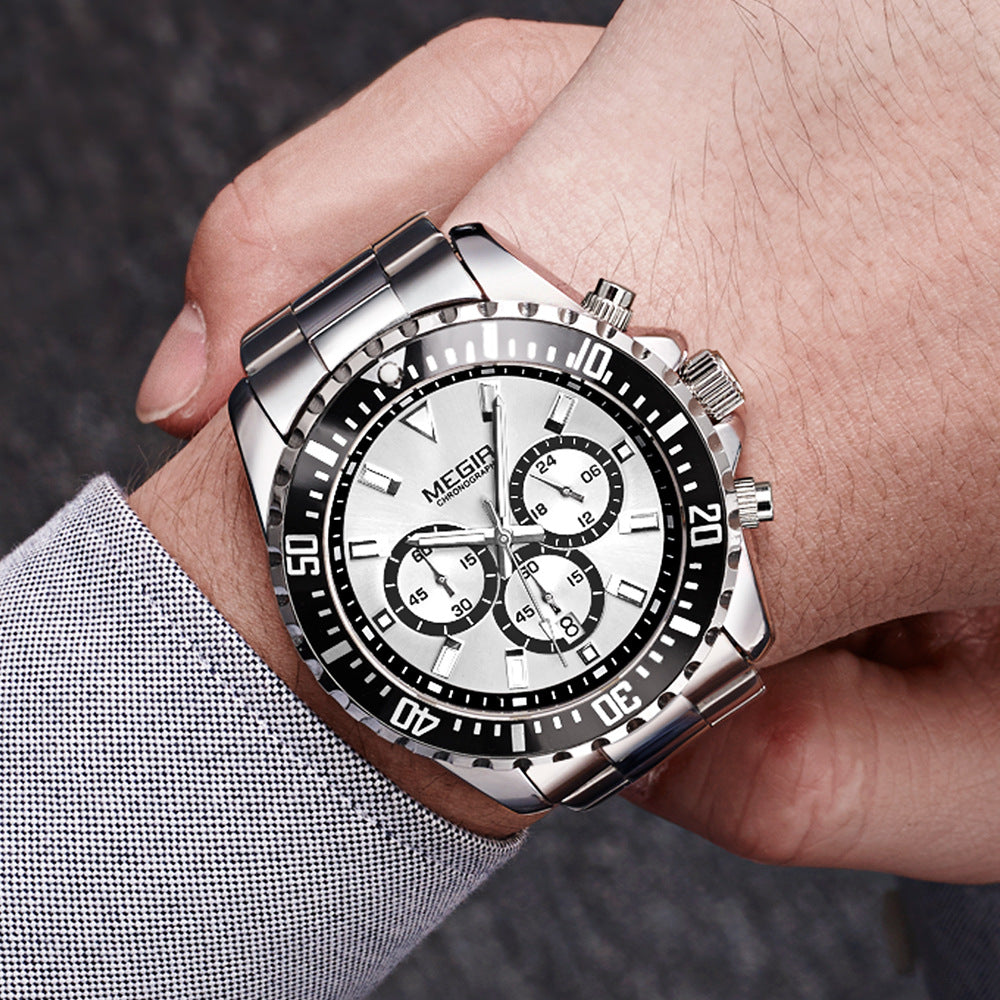 MEGIR MG2064 Fashion Business Chronograp Steel Band Man Watch