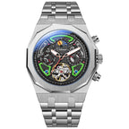 Orologio da polso meccanico automatico con fasi lunari, cinturino in gomma, impermeabile, di lusso, da uomo, con tourbillon.