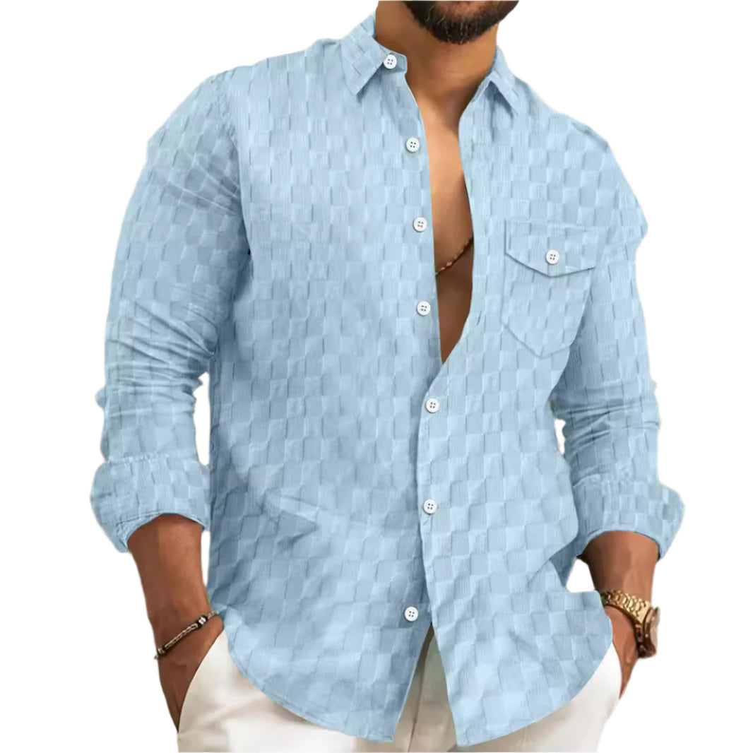 Heren geruit jacquard borstzak revers lange mouwen revers overhemd