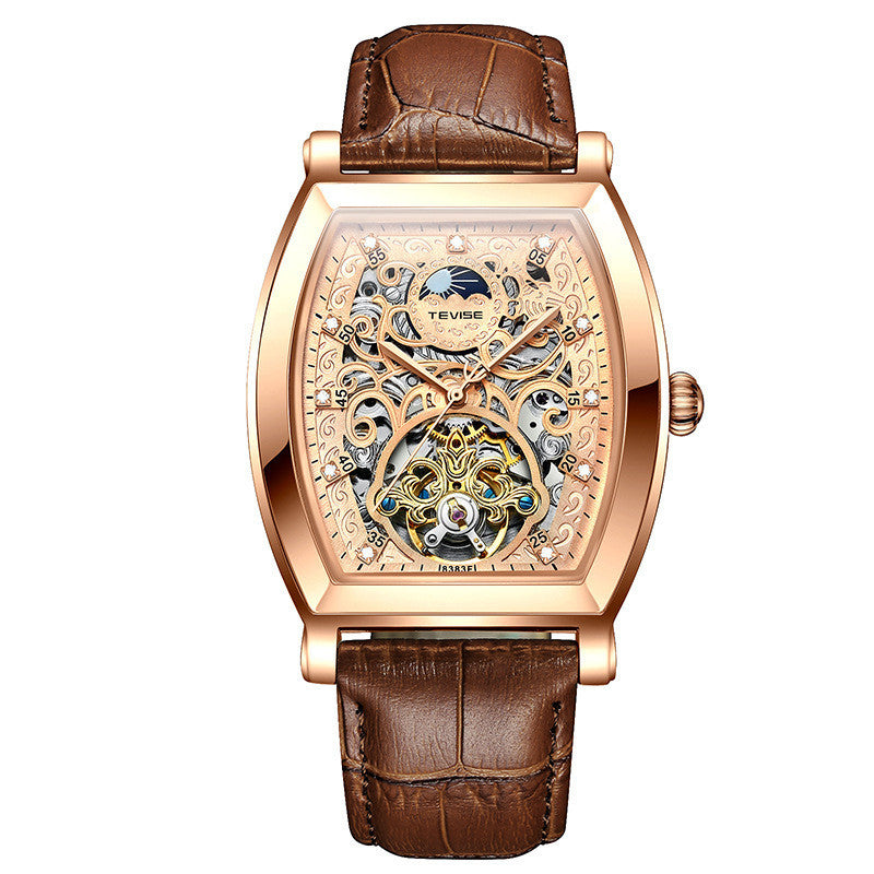 Orologio da polso da uomo con tourbillon scheletrato resistente agli urti con movimento meccanico automatico e cinturino in vera pelle