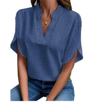 Zomers kort mouwen chiffon shirt Nieuw V-hals shirt Dames casual veelzijdige kleding