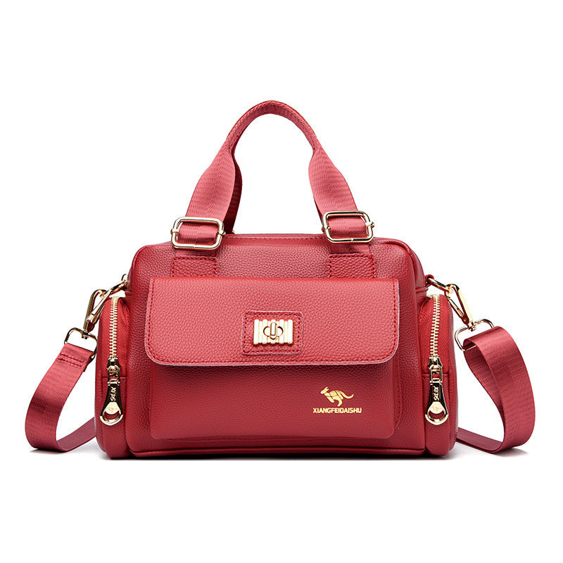 Women's Fashionable Large Capacity Handbag Original Leather Multi-functional Zipper Pocket Women's Shoulder Messenger Bag