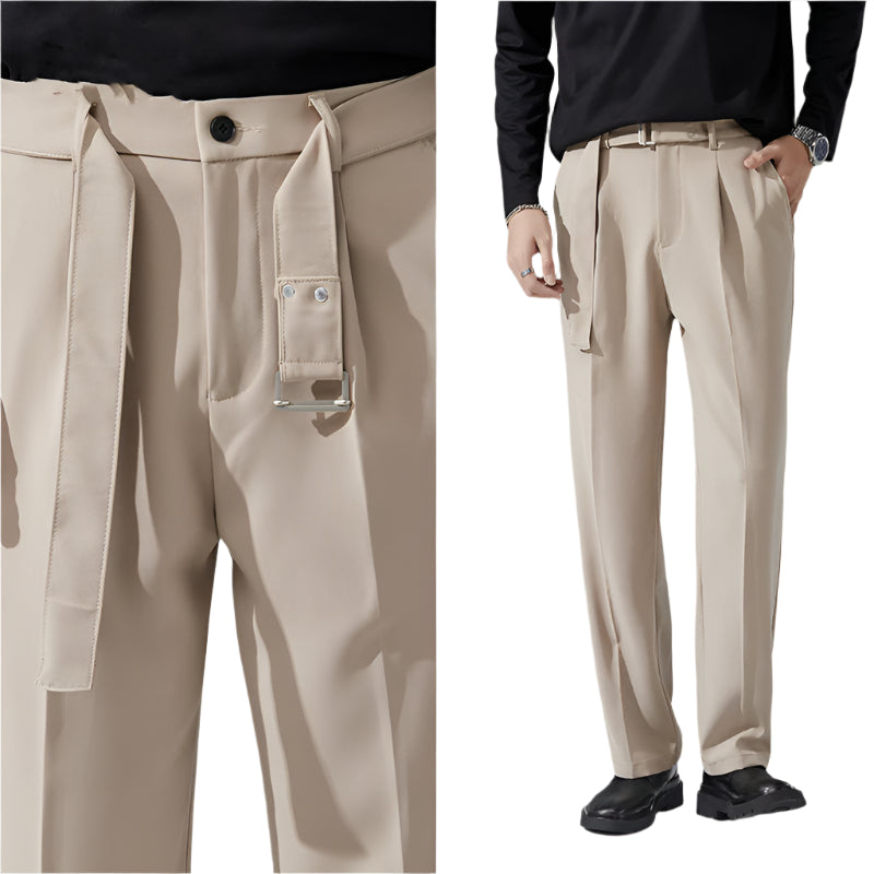 Men's Fashionable Casual Pants Detachable Belt Draping Wide-leg Suit Pants Business Casual Formal Men's Pants