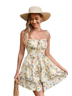 Zomerse bloemenprint halter geplooide gelaagde geplooide off-shoulder damesjurk