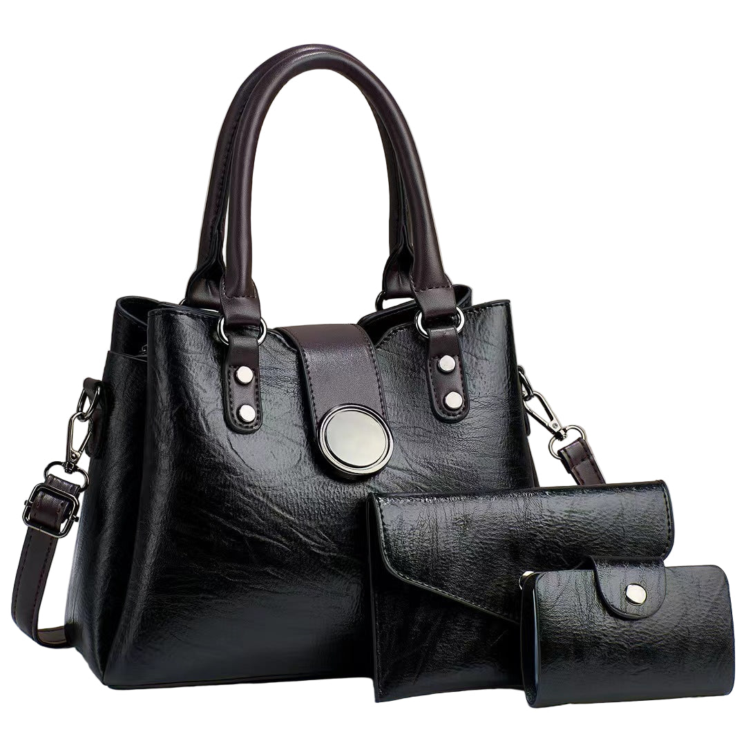 Women's Fashion Simple Large Capacity Shoulder Messenger Handbag Three-piece Set - Acquisti Online