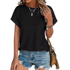 Damestops met borduurwerk, casual ronde hals en korte mouwen, trendy T-shirts