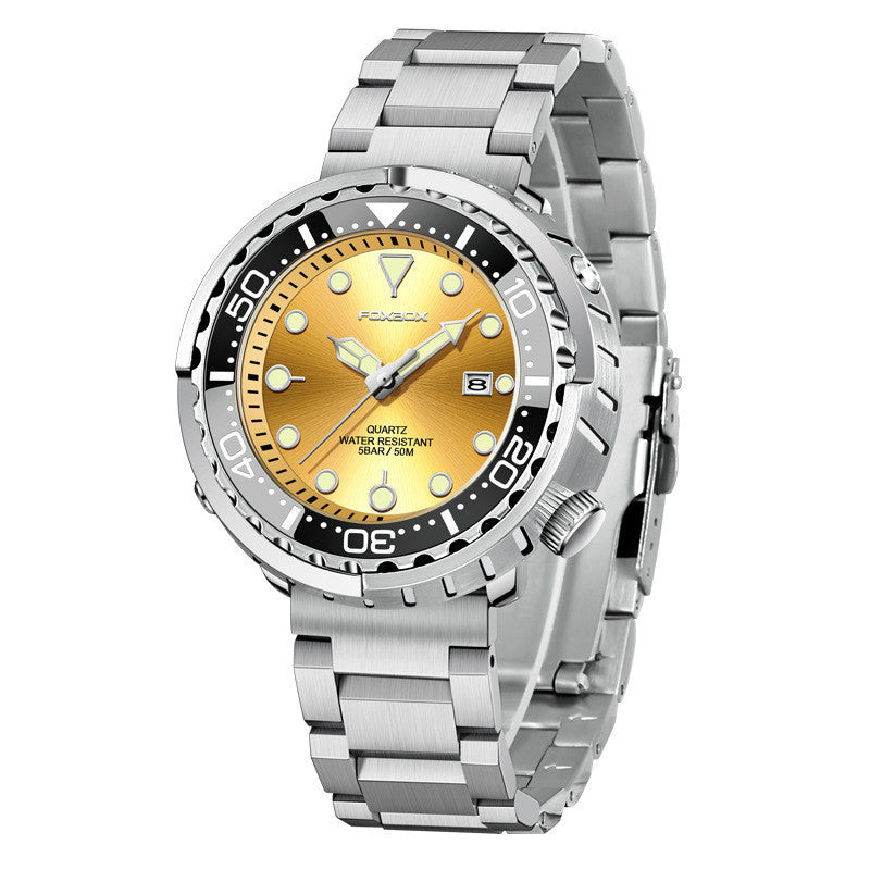 Orologio da uomo Foxbox alla moda con movimento al quarzo automatico, calendario luminoso, personalizzato, classico, a tre lancette, impermeabile