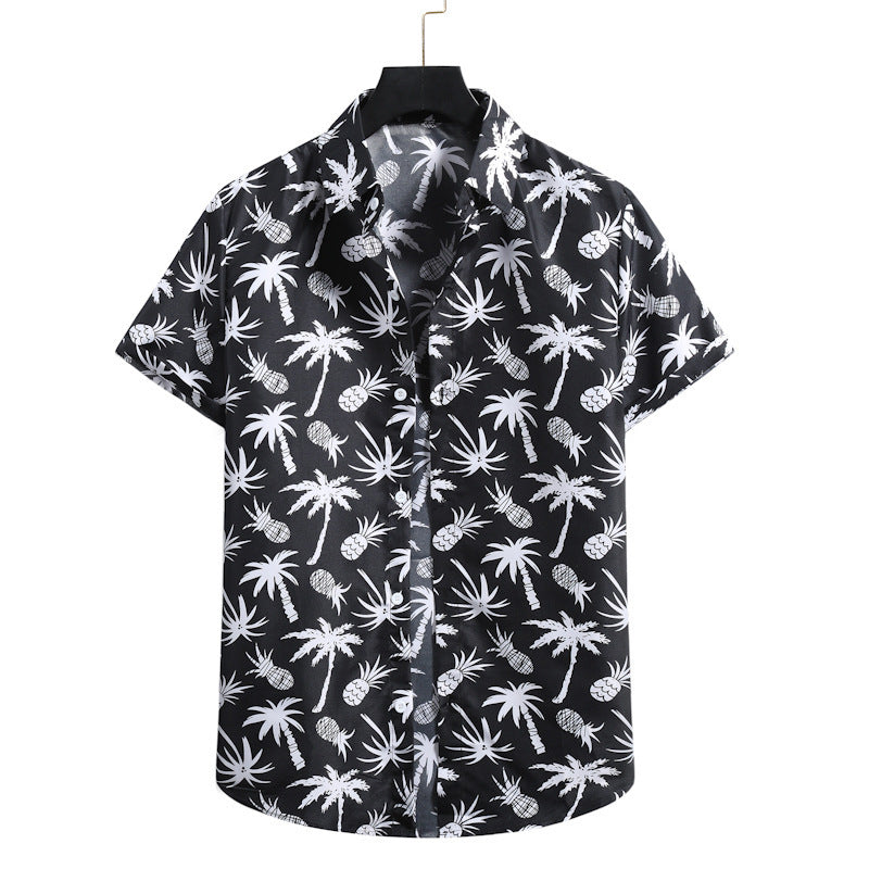 Modieus herenoverhemd van katoen met revers en een slim-fit print van bamboe