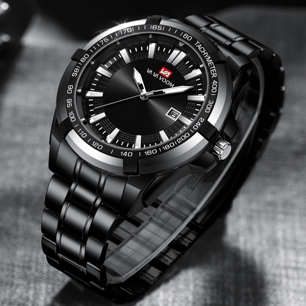 Men's Stainless Steel Watch Calendar Trend Business Sports Steel Belt Luminous Watch