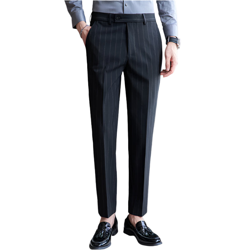 Heren modieuze casual formele broek garengeverfd licht luxe gestreepte textuur heren zakelijk pak stretch casual broek