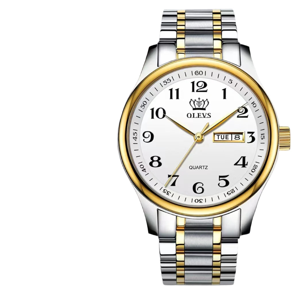 OLEVS Luxury Couple Quartz Watch Elegant Stainless Steel Watch Luminous Waterproof Week Date Quartz Wristwatch - Acquisti Online