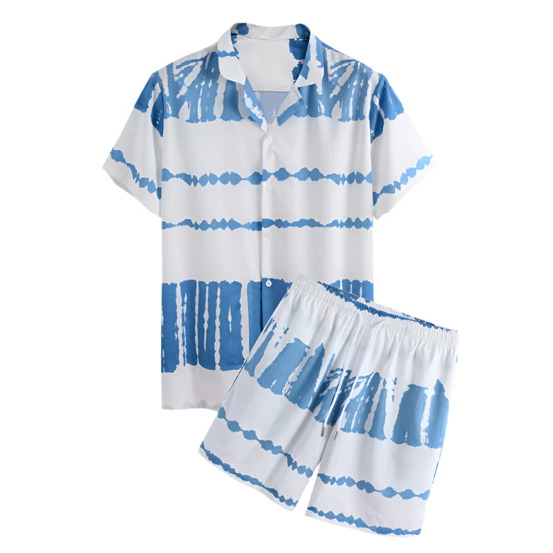 Personality Printing Lapel Shirt Loose Shorts Beach Suit - Acquisti Online