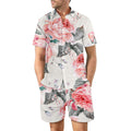 Men's Fashionable Casual Shirt 2Pcs Printed Suit Sets Loose Lapel Button Top Pure Cotton Men's Short Sleeve Shirt - Acquisti Online