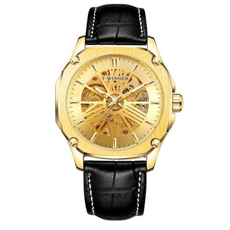 Orologio da polso di lusso da uomo T-WINNER, orologio meccanico automatico impermeabile con cassa scavata