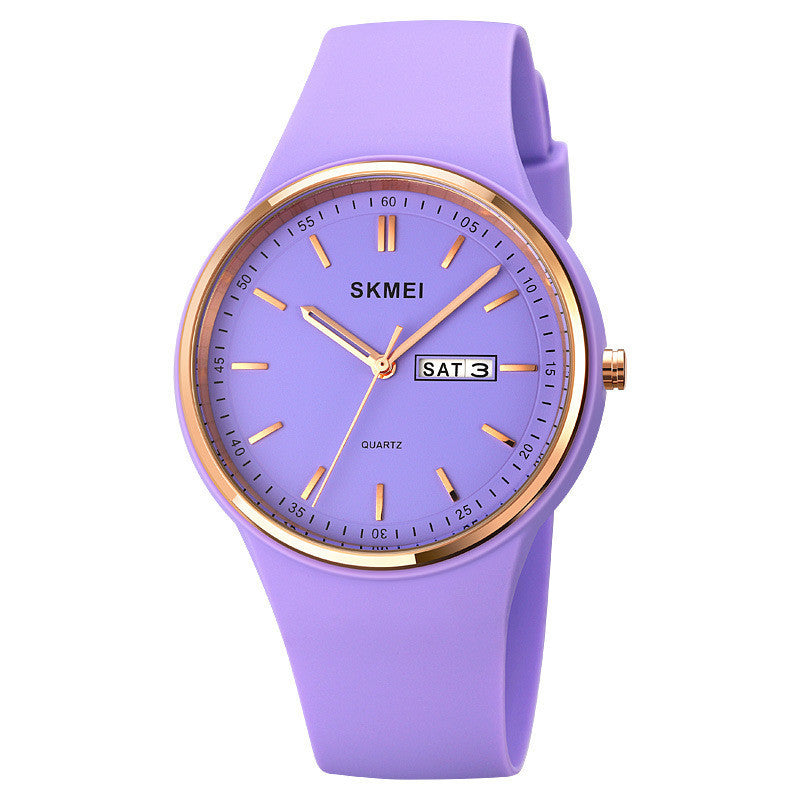 SKMEI Women Quartz Watches Silicone Band Big Dial Waterproof Fashion Casual Simple Quartz Watch Analog Day Date Wrist Watch