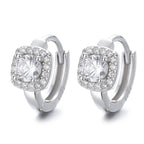 925 Sterling Silver Square Round Full Diamond Earrings Women's