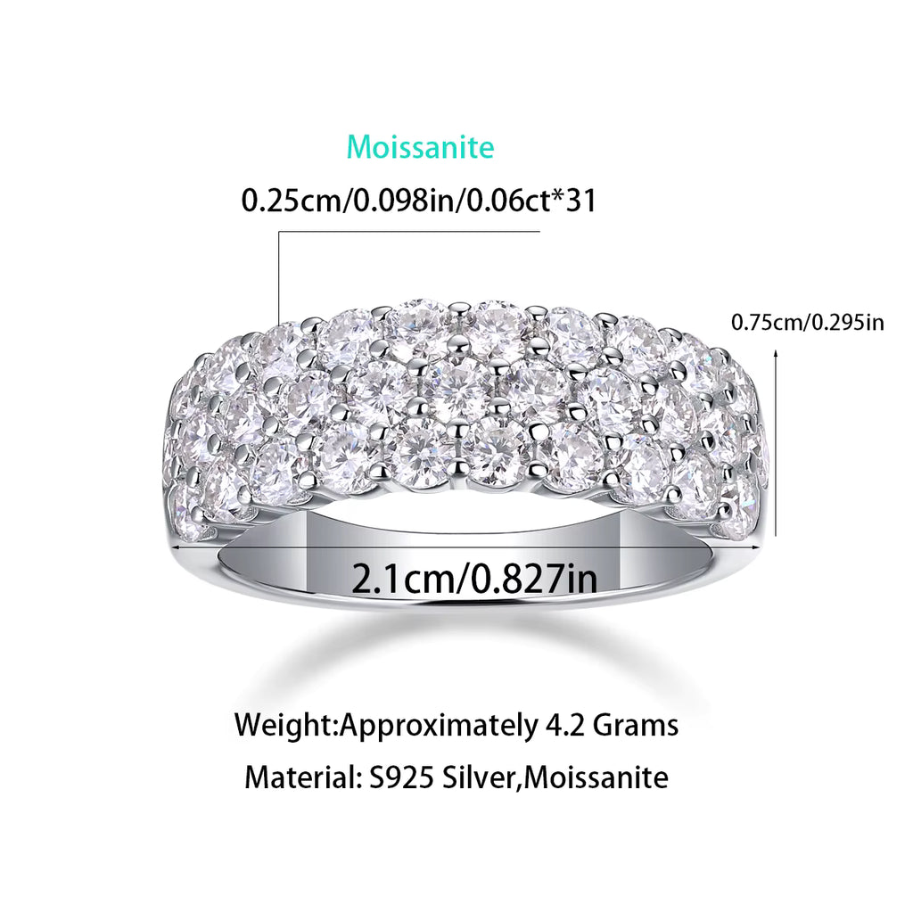 Women's Luxury Ring Sparkling Moissanite Pave Band Ring 18K White Gold Plated S925 Sterling Silver Fashion Women Ring