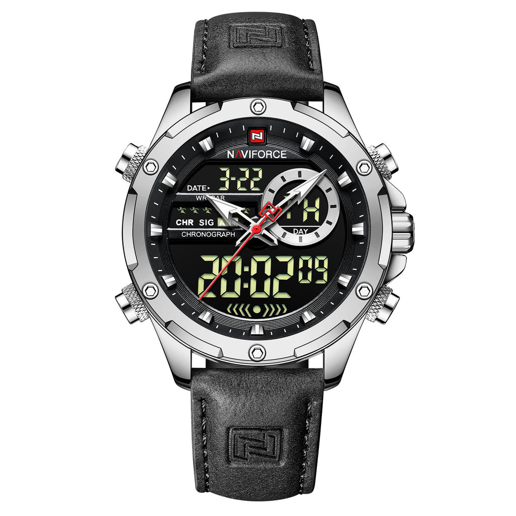 NAVIFORCE Men's Seiko Movement Quartz Watches Chronograph Casual Luminous Leather Strap Men's Quartz Wrist Watch