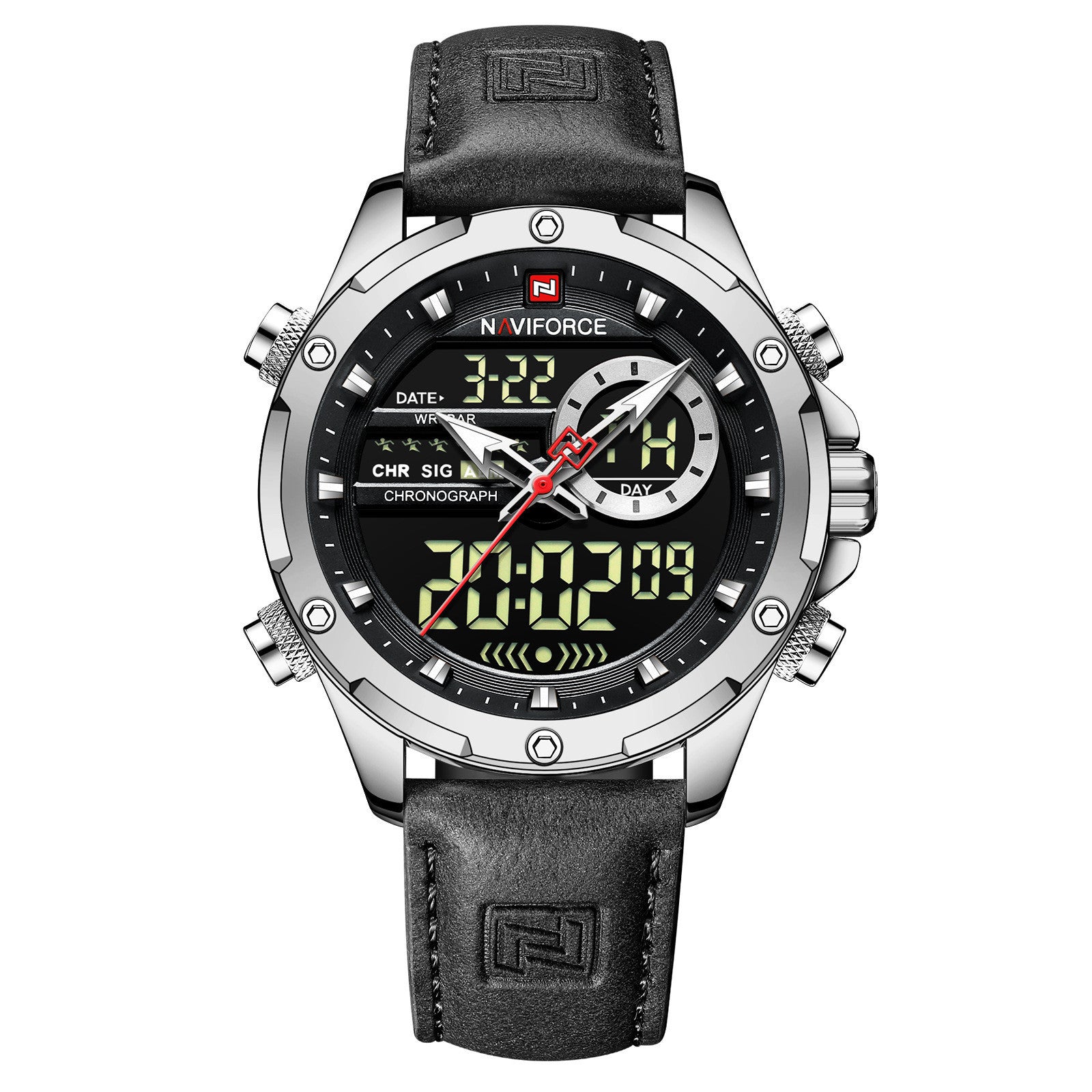 NAVIFORCE Men's Seiko Movement Quartz Watches Chronograph Casual Luminous Leather Strap Men's Quartz Wrist Watch