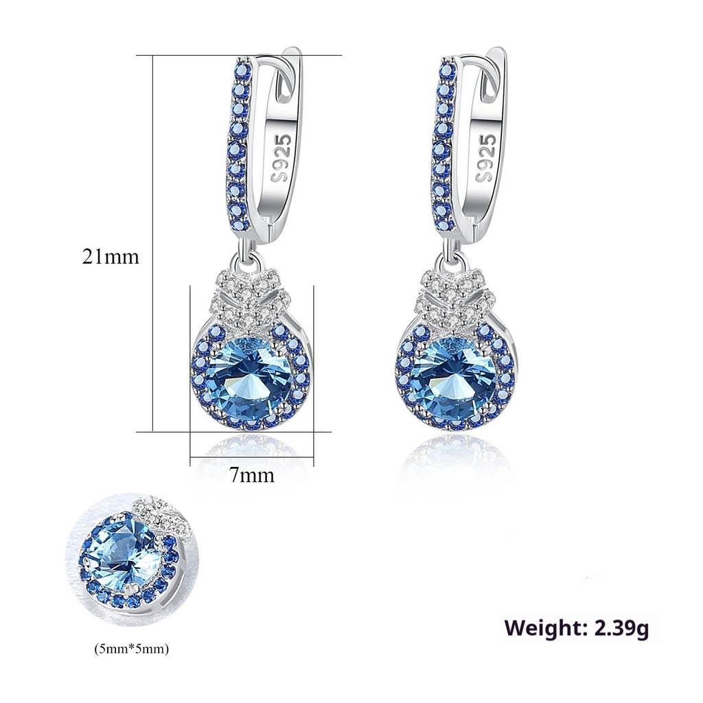 Sky Blue Earrings S925 Silver Ear Clip Colored Gems Women's