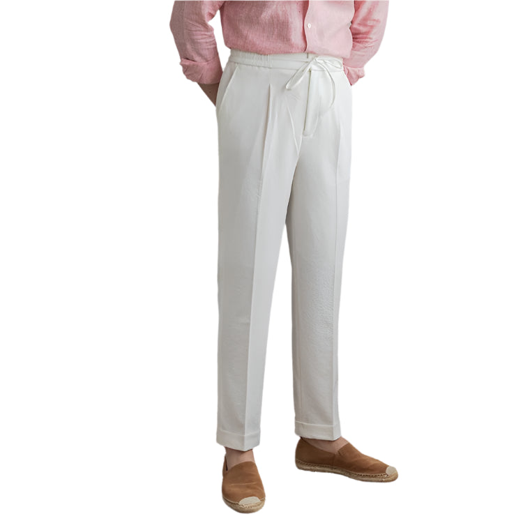 Lightweight Breathable Seersucker Single Pleated No-iron Drawstring Men's Casual Pants