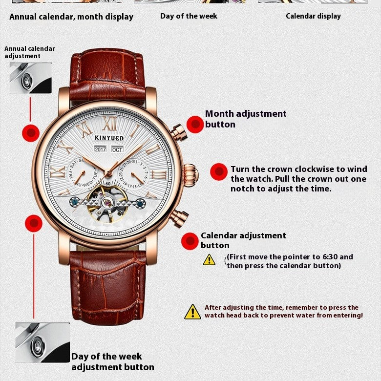 KINYUED Man Business Casual Automatic Tourbillon Leather Band Watch - Acquisti Online