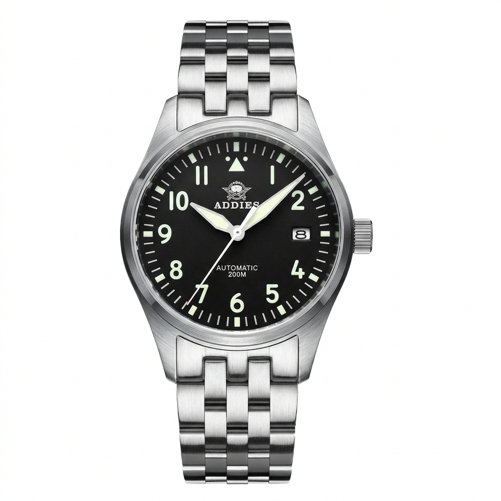 ADDIESDIVE Men's Watch Mechanical Movement Watch Commando Pilot Watch Switzerland Stainless Steel Waterproof Steel Band Man Watch - Acquisti Online