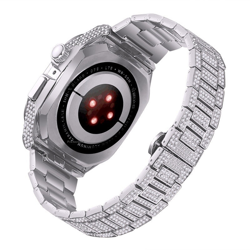 Women Luxury Smart Watch Rhinstone Crafted Case Apple Watch Multi Mode Stainless Steel Band Iwatch Series 8 7 6 SE 5 4