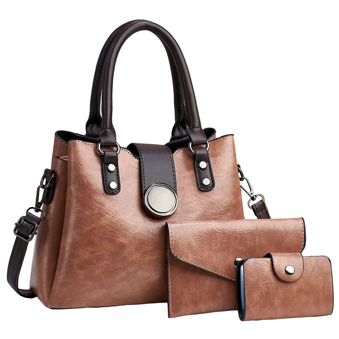 Women's Fashion Simple Large Capacity Shoulder Messenger Handbag Three-piece Set - Acquisti Online