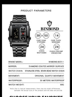 Binbond Men's Steel Belt Electronic Watch Double Inserts Multi-Functional Waterproof Quartz Movement Watch - Acquisti Online