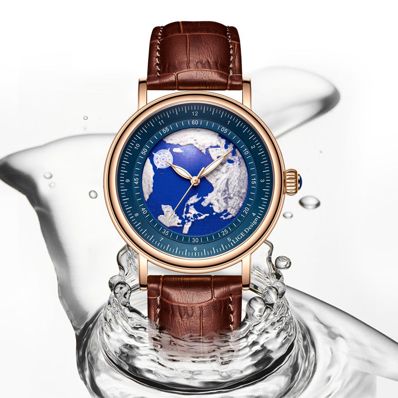 LIGE Brand Women's Quartz Watch World Map Unique Design Waterproof Analog Original Leather Band Women's Quartz Watch