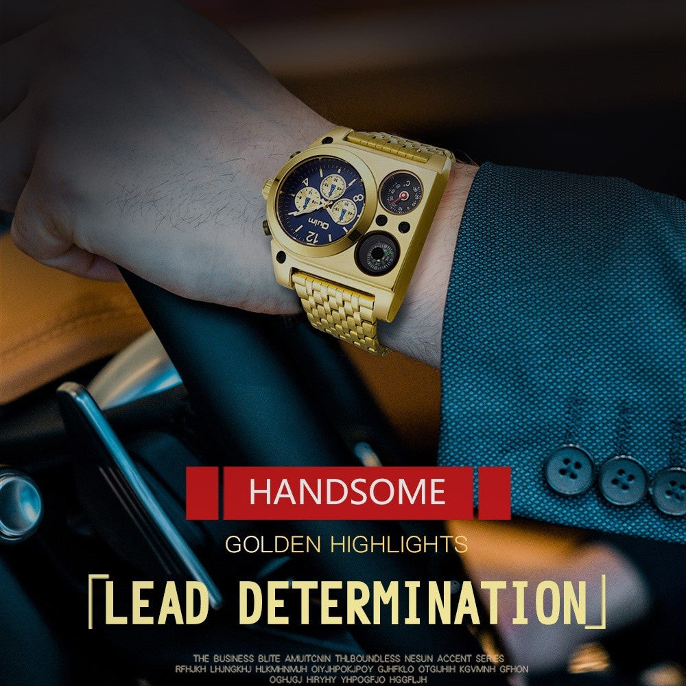 OULM Man Luxury Military Gold Color Steel Band Sports Watch