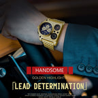 OULM Man Luxury Military Gold Color Steel Band Sports Watch