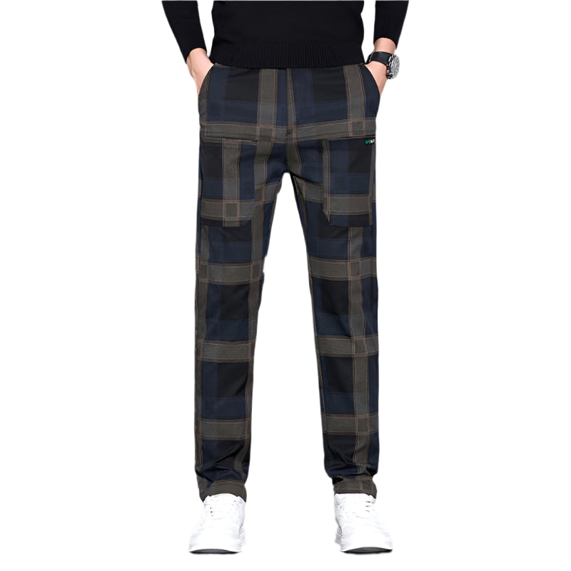 Modieuze casual broek voor heren, geruite casual broek, bijpassende kleding, polyestervezel, middelhoge taille, niet elastisch, herenbroek