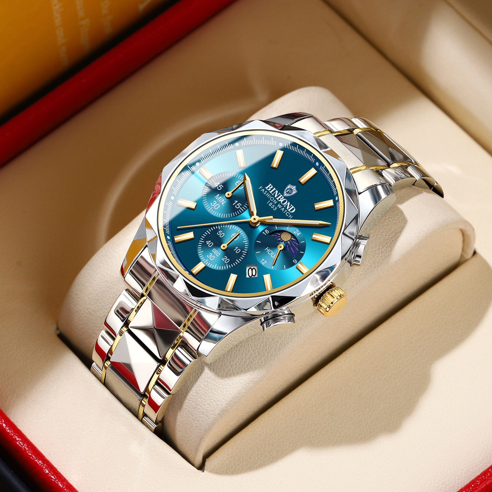 BINBOND Luxury Brand Men's Watch High Quality Waterproof Sport Chronograph Quartz Military Watch Men Clock Butterfly Clasp Men's Watch - Acquisti Online