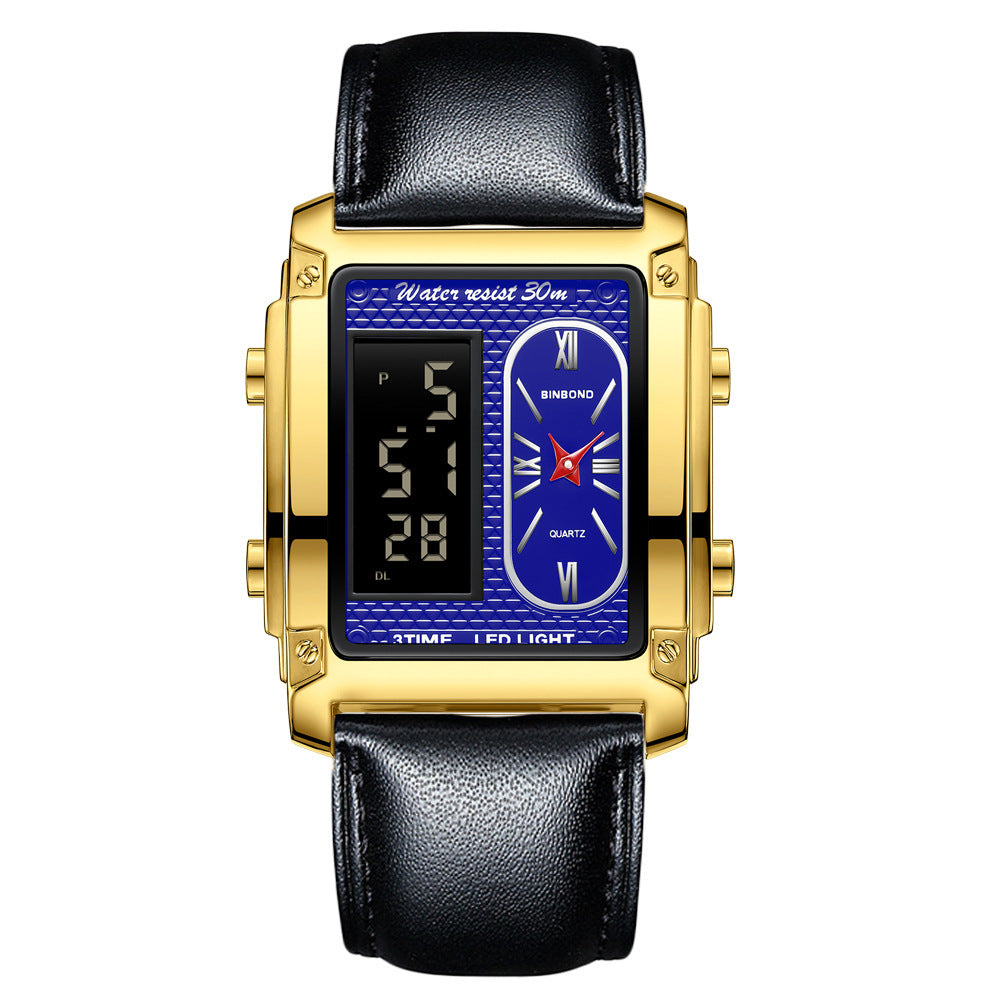 Men's Creative Steel Belt Electronic Watch Double Inserts Multi-functional Waterproof Watch