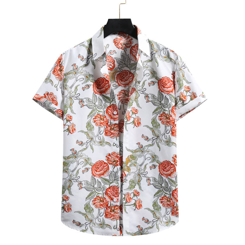 Modieus casual overhemd voor heren, effen kleur, vintage 3D-geprint patroon, korte mouwen, Hawaiiaans casual overhemd voor heren