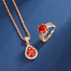 Women's Garnet Zircon Champagne Gold Ring Necklace
